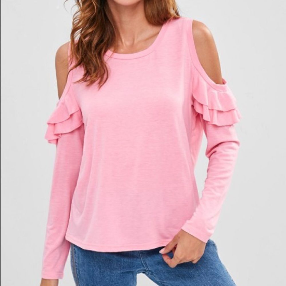 Cut-out Open Shoulder Pink Top